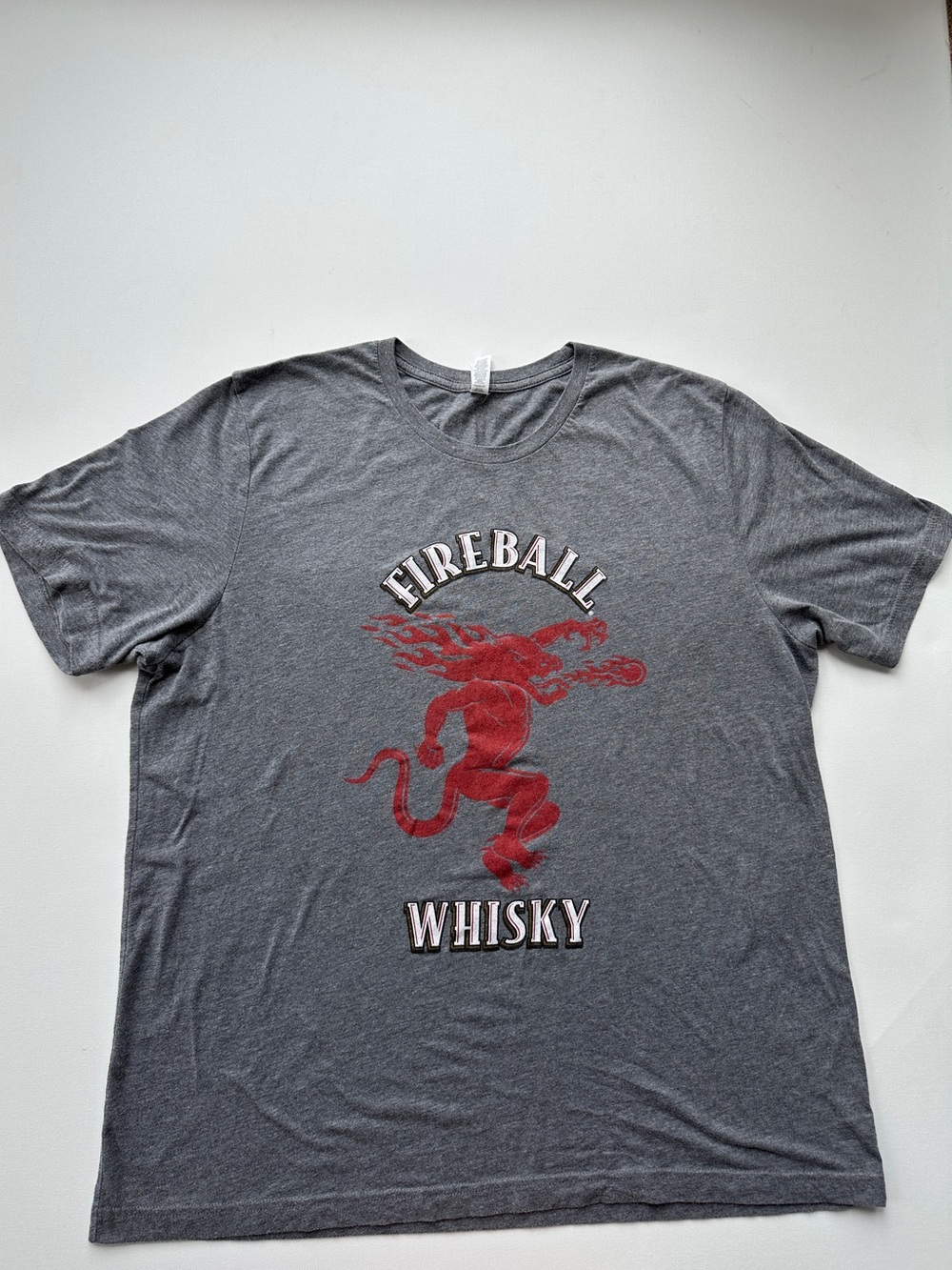 Bella + Canvas Fireball Whiskey Graphic Tee - Gray with Red Logo 2XL